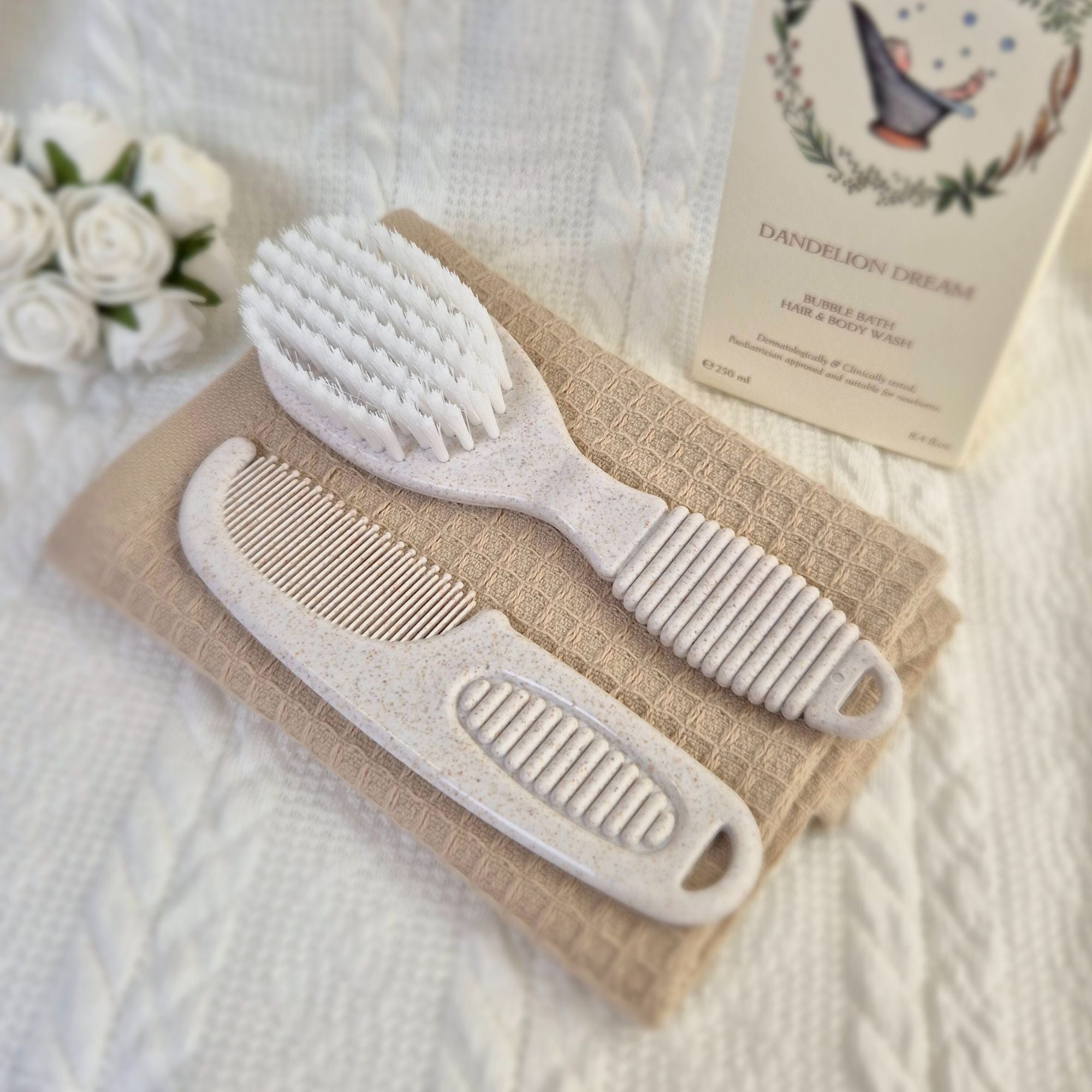 Ivory deluxe baby brush and comb set made from 80% PP and 20% wheat fibre, gentle and eco-friendly for delicate baby grooming