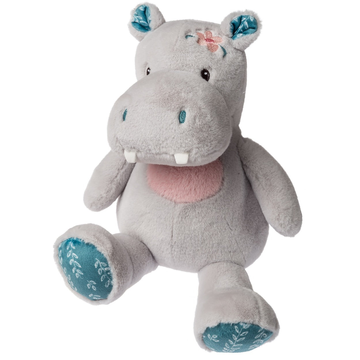 hippo soft toy with pink and blue accents