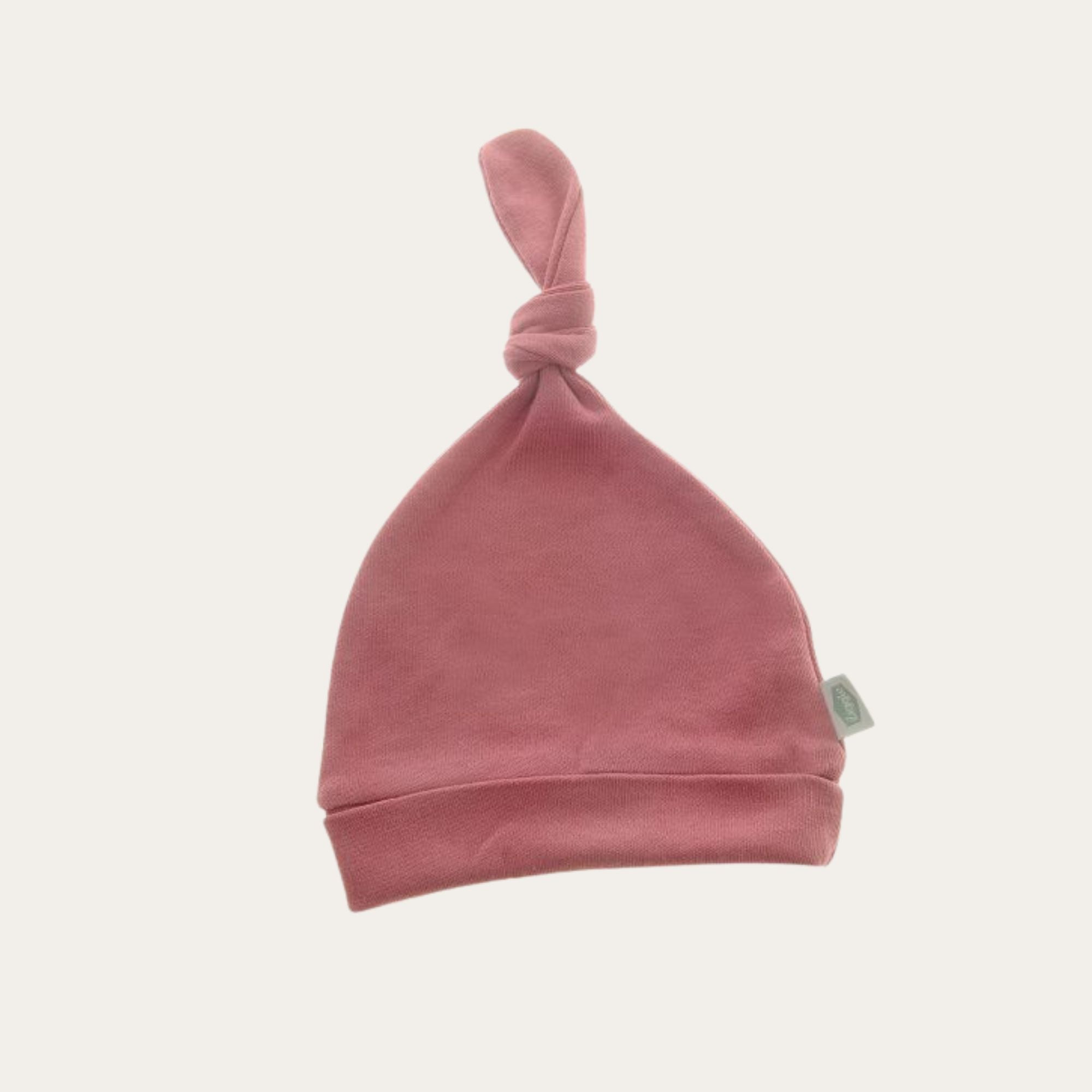 Juneberry dusky pink baby Knot Hat 100% cotton. Stylish and cute for baby girl up to 6 months. 