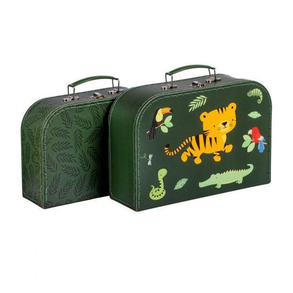 Set of two jungle tiger storage trunk suitcases to keep babies mementos in 