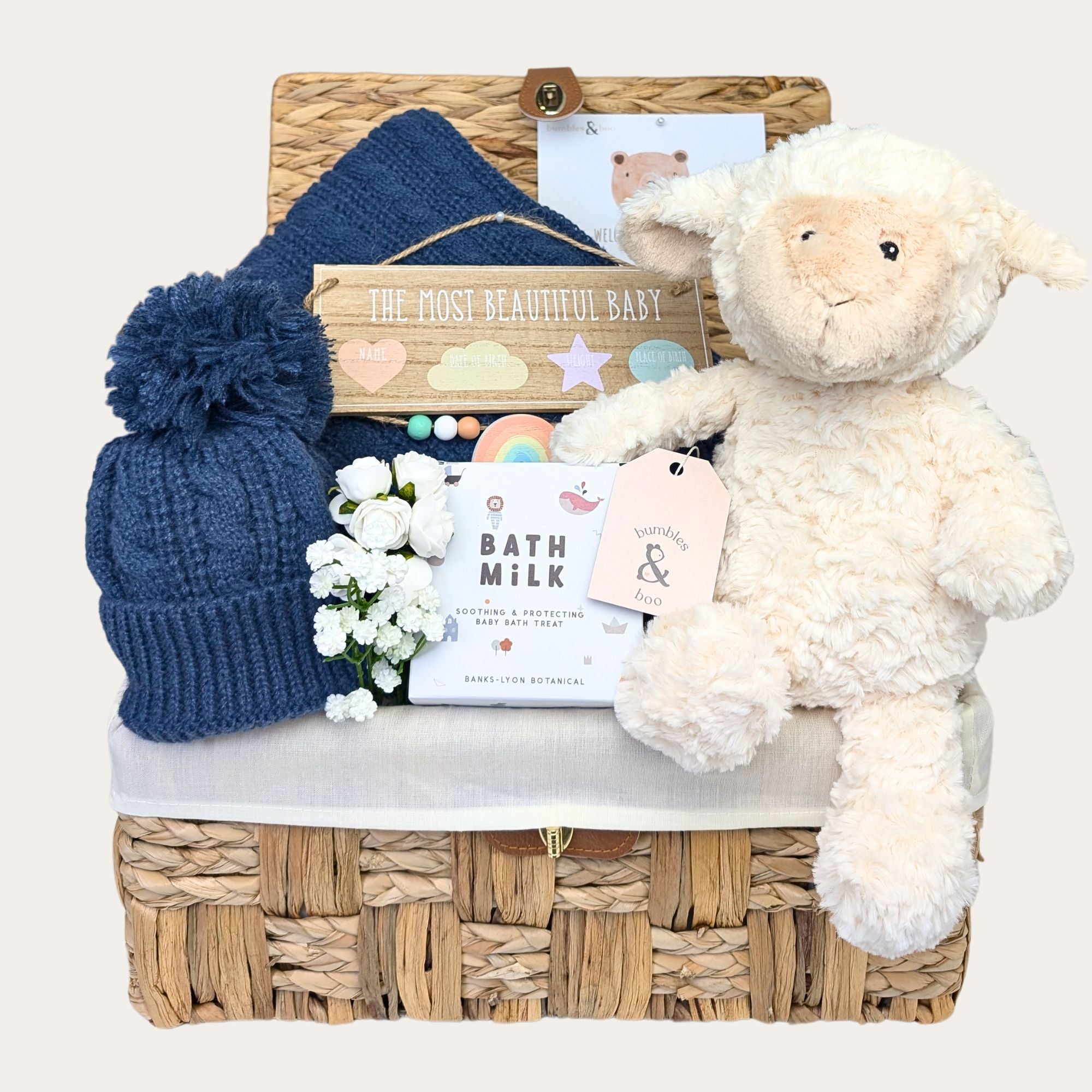 Luxury Lamb Lullabies & Snuggly Knits, Baby Boy Hamper Basket