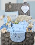 Large baby boy gifts hamper with peter rabbit theme.