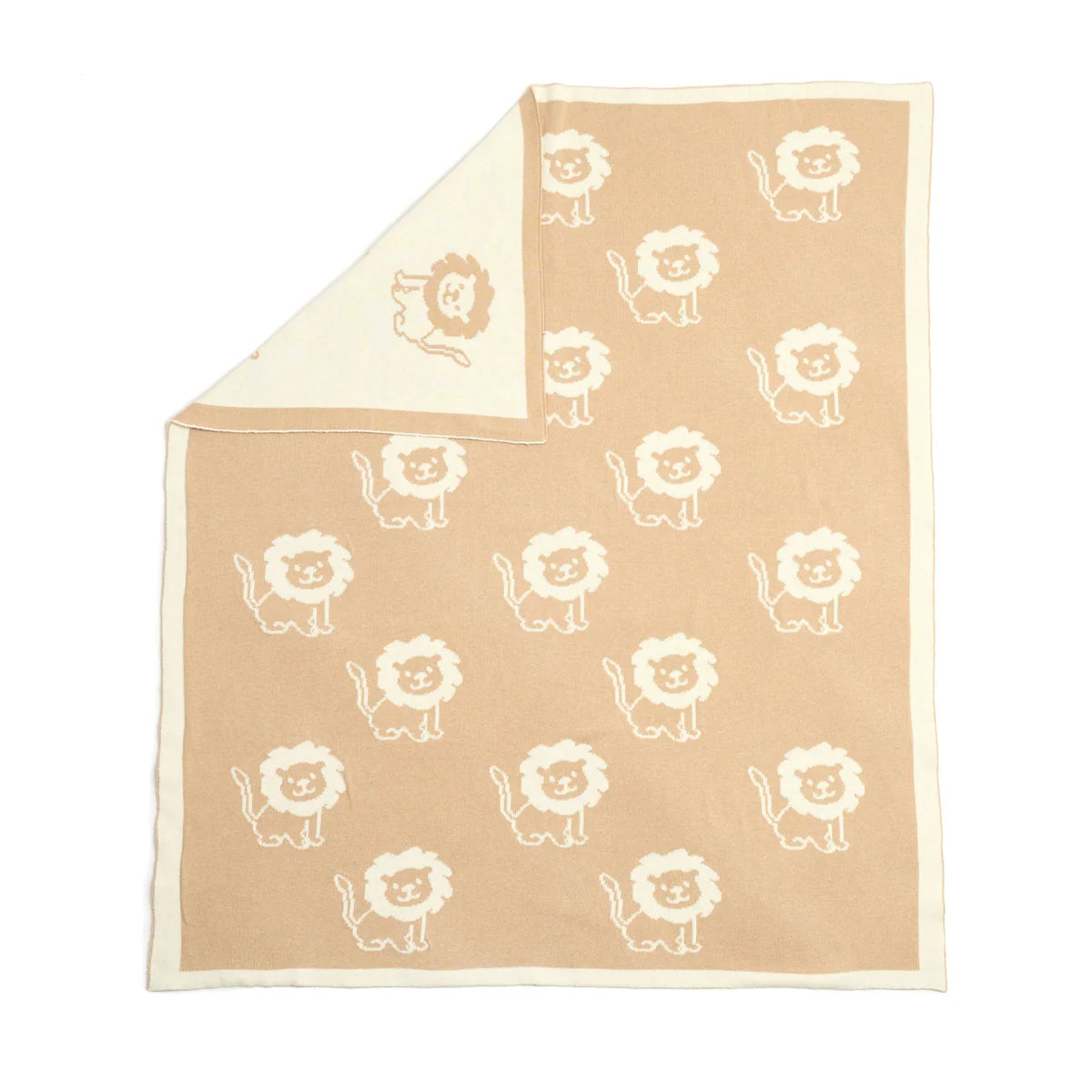 lion reversible design baby blanket cream and brown heavy knit bumbles and boo