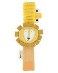 Bright engaging yellow soft wrist rattle with a smiling cute lion face