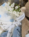 muslin cloth white and blue in a baby boy gifts hamper