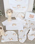 new baby clothing set with monkey hand rattle and baby knit booties