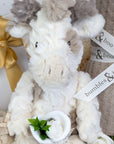 new baby gifts box with giraffe and blanket plus chocolates and gift for mum.