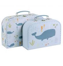 Set of two ocean storage trunk suitcases to keep babies mementos in 