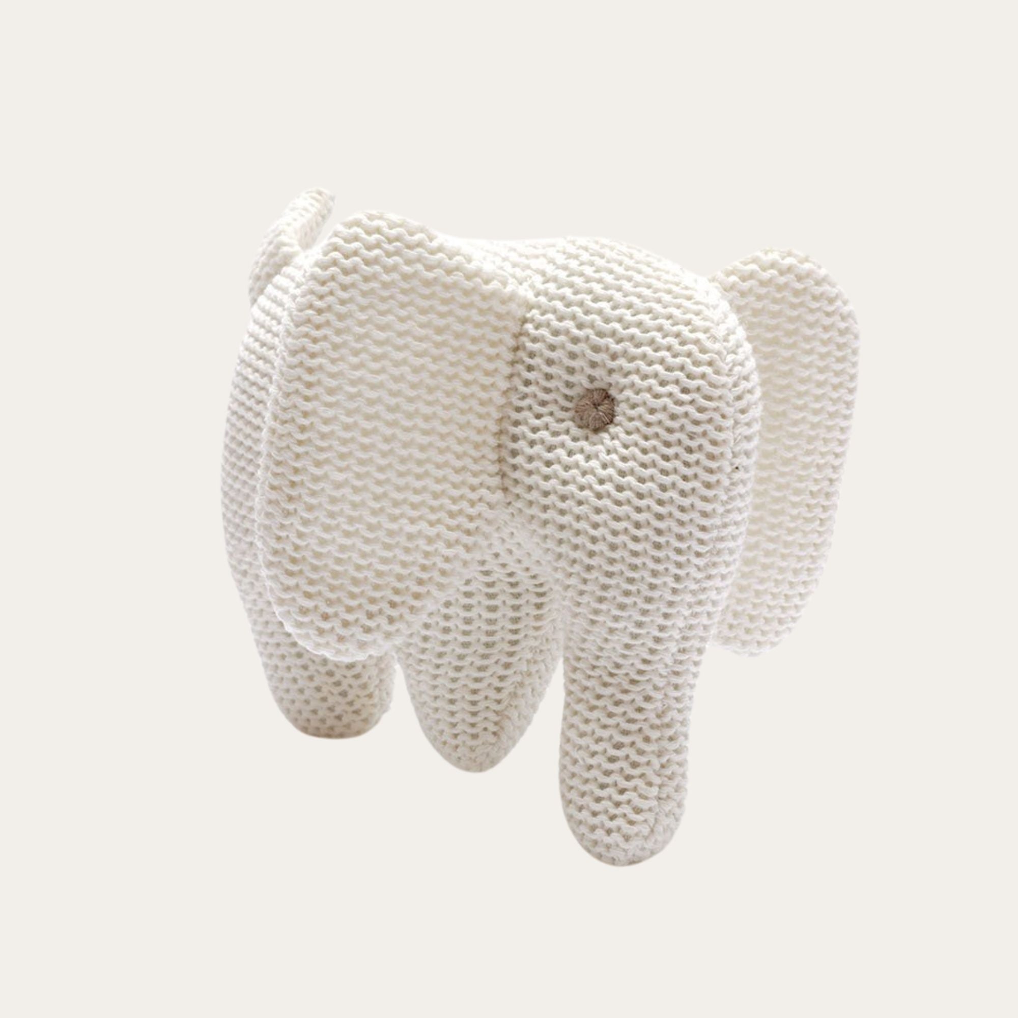 Knitted Organic Cotton White Elephant Baby Rattle - Bumbles & Boo