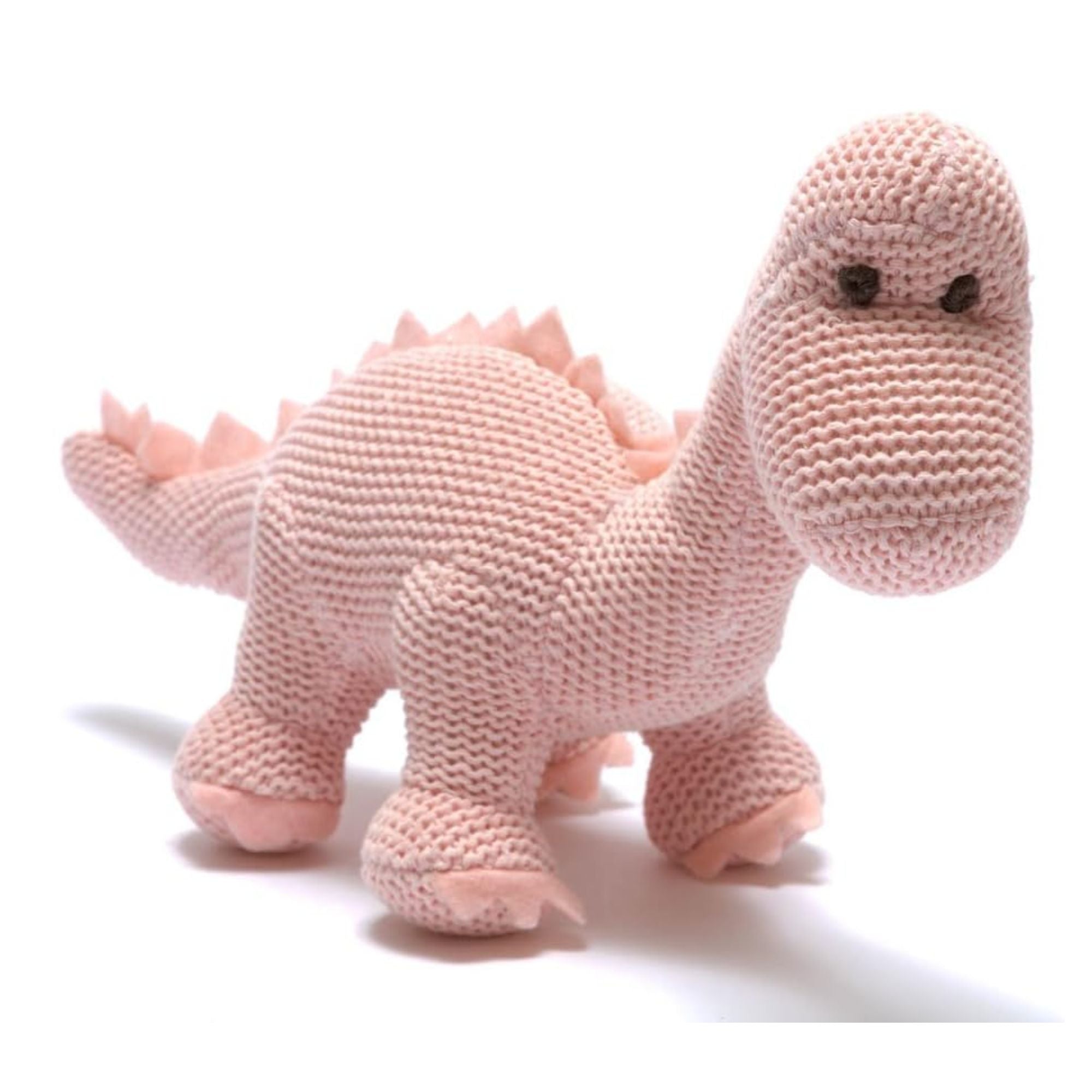 organic dinosaur soft toy in pink.