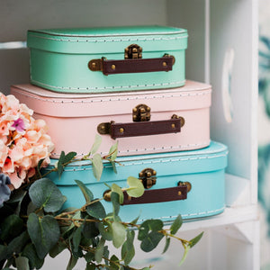 Plain retro pastel nursery storage suitcases