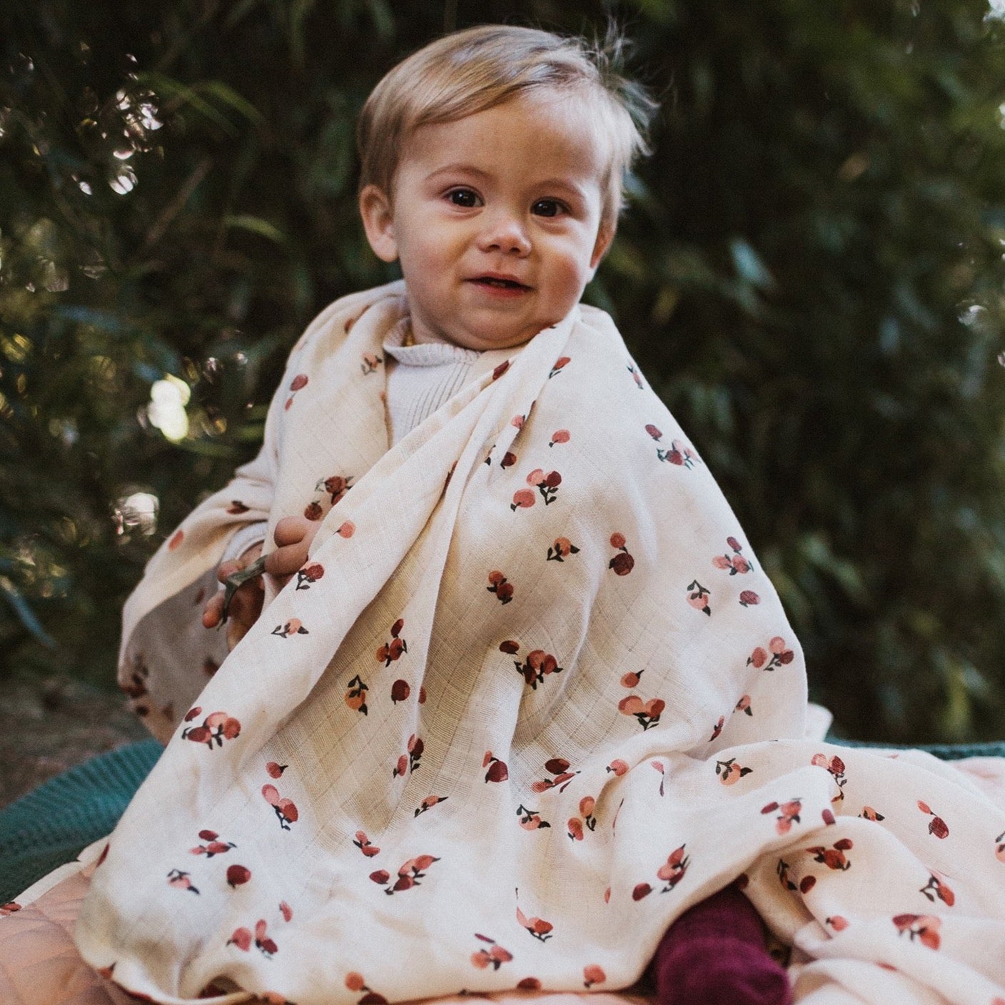 muslin swaddle with peach print