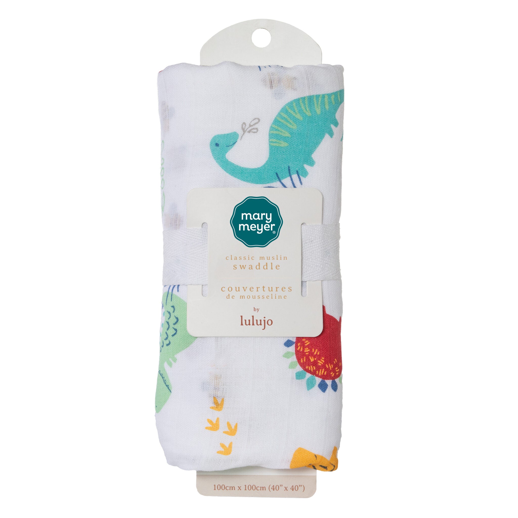 Pebblesaurus Dinosaur Muslin Swaddle Blanket featuring a cute puppy print, made from 100% ultra-soft cotton muslin for comfort and versatility.