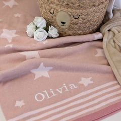 Personalised Dusky Pink Stars Blanket Soft Knit