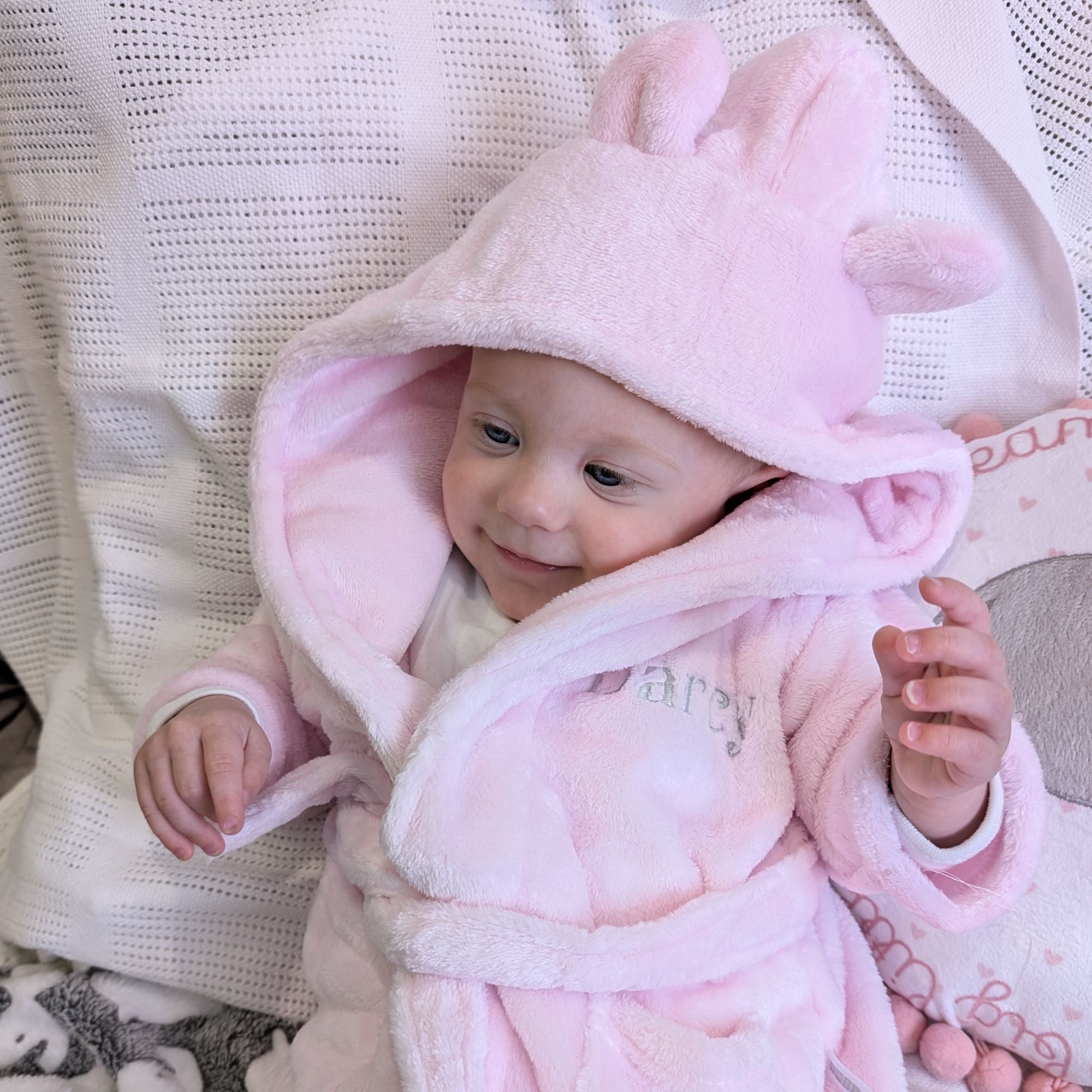 pink baby girl dressing gown