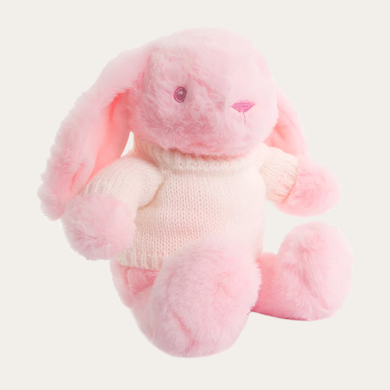 20cm personalised soft pink cuddly toy rabbit with a customisable knitted jumper