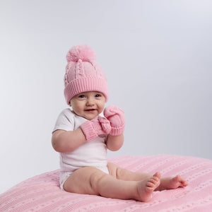 baby pink knit pompom hat