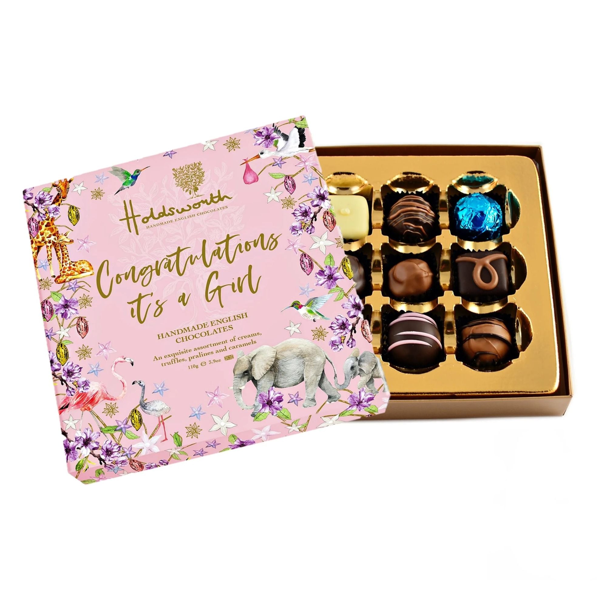 chocolates pink box holdsworth selection its a girl