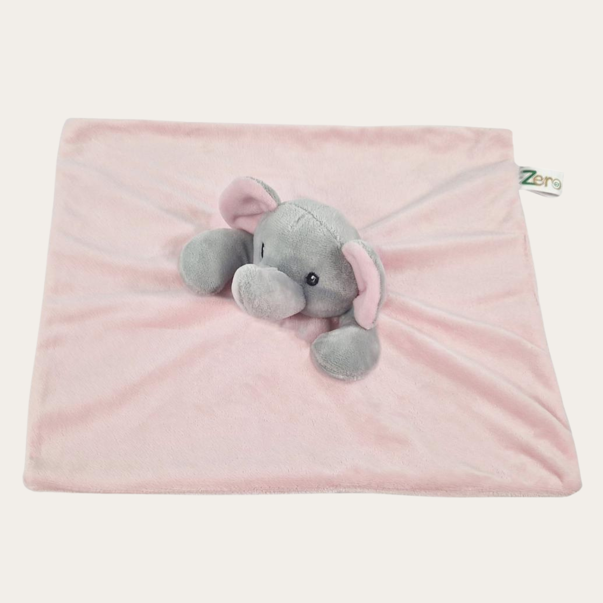 Pink Elephant Plush Comforter with a soft recycled yarn design, featuring a charming elephant face. Sized 36 x 36 cm, suitable for babies from birth, eco-friendly, and personalisable with a baby’s name for a thoughtful and cozy gift.