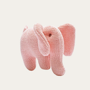 organic pink knit elephant rattle for a baby