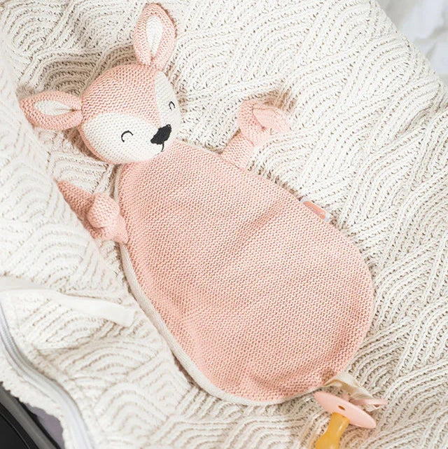 Pacifier Cloth Comforter Pink Deer with soft fleece belly, terry back, and pacifier loop for baby comfort