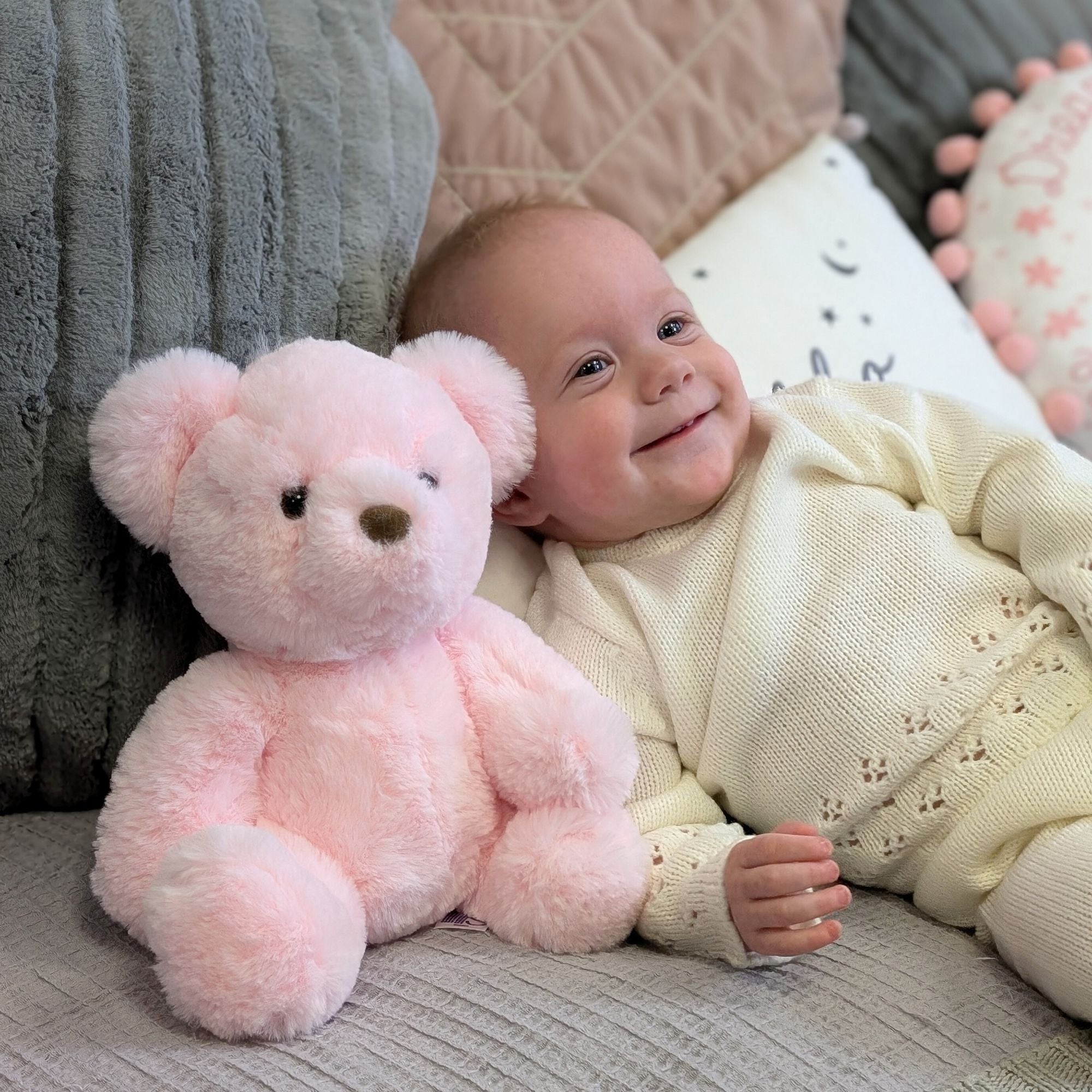 Organic Baby GIFT SET, Bunny saving Lovie, Newborn Hat and Mittens, Crinkle Teether, Pink Dots, Unique Baby Shower Gift, Organic Baby Toys