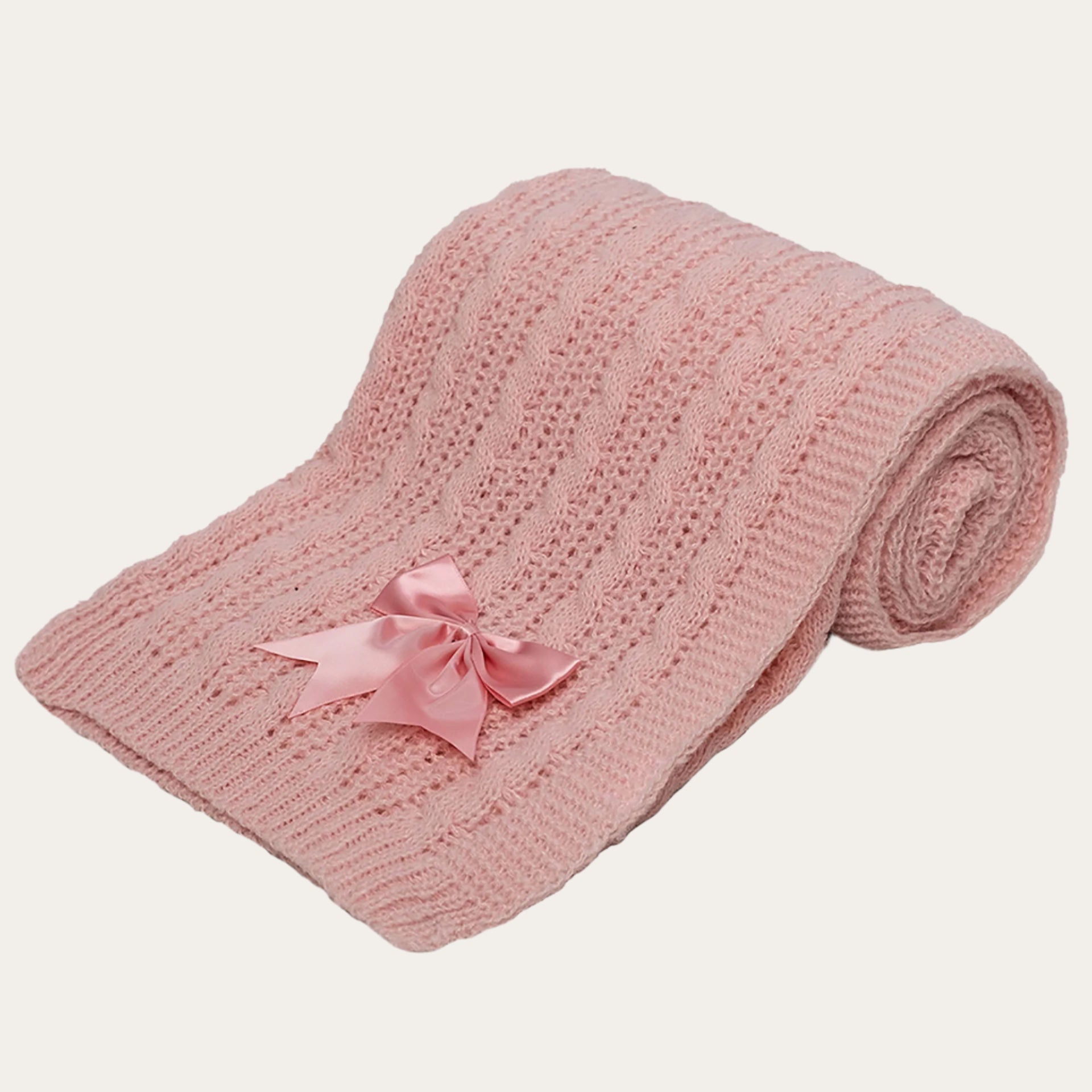 pink knit baby blanket with bow