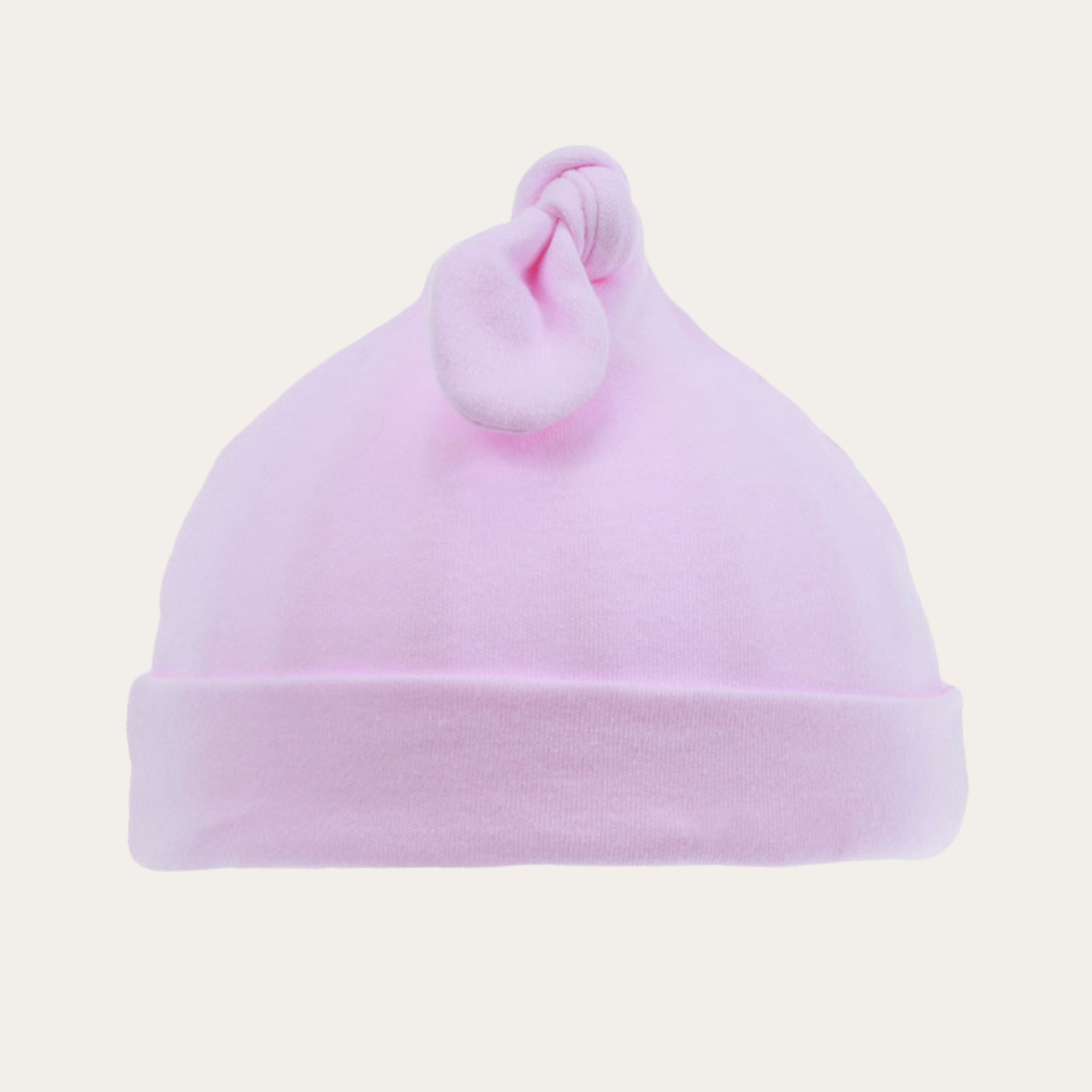 Pink knotty baby hat made from 100% cotton, soft and breathable, designed for 0-6 months. Perfect for comfort and a new baby gift.