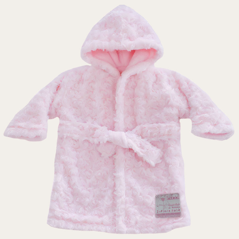 Pink Rose baby hooded dressing gown bathrobe for 0-12 months, soft and cosy design