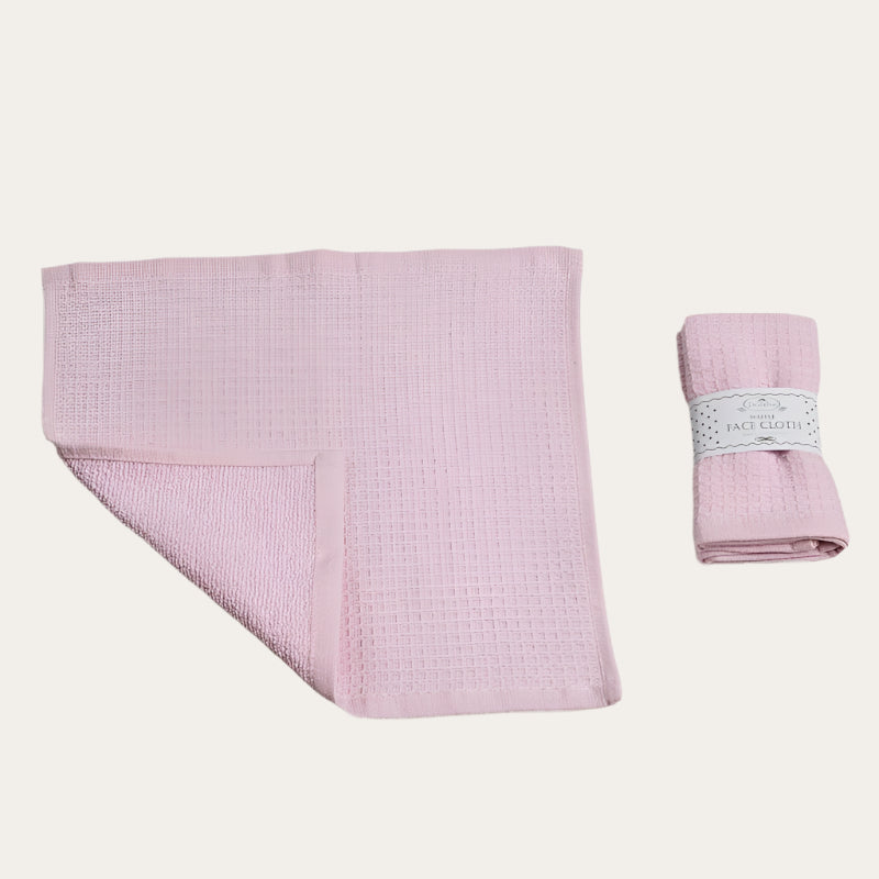 Baby Pink Coloured Waffle Face Cloth showing reversible waffle and terry textures