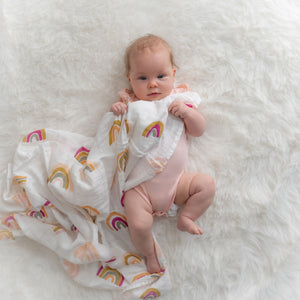 rainbow muslin swaddle wrap blanket