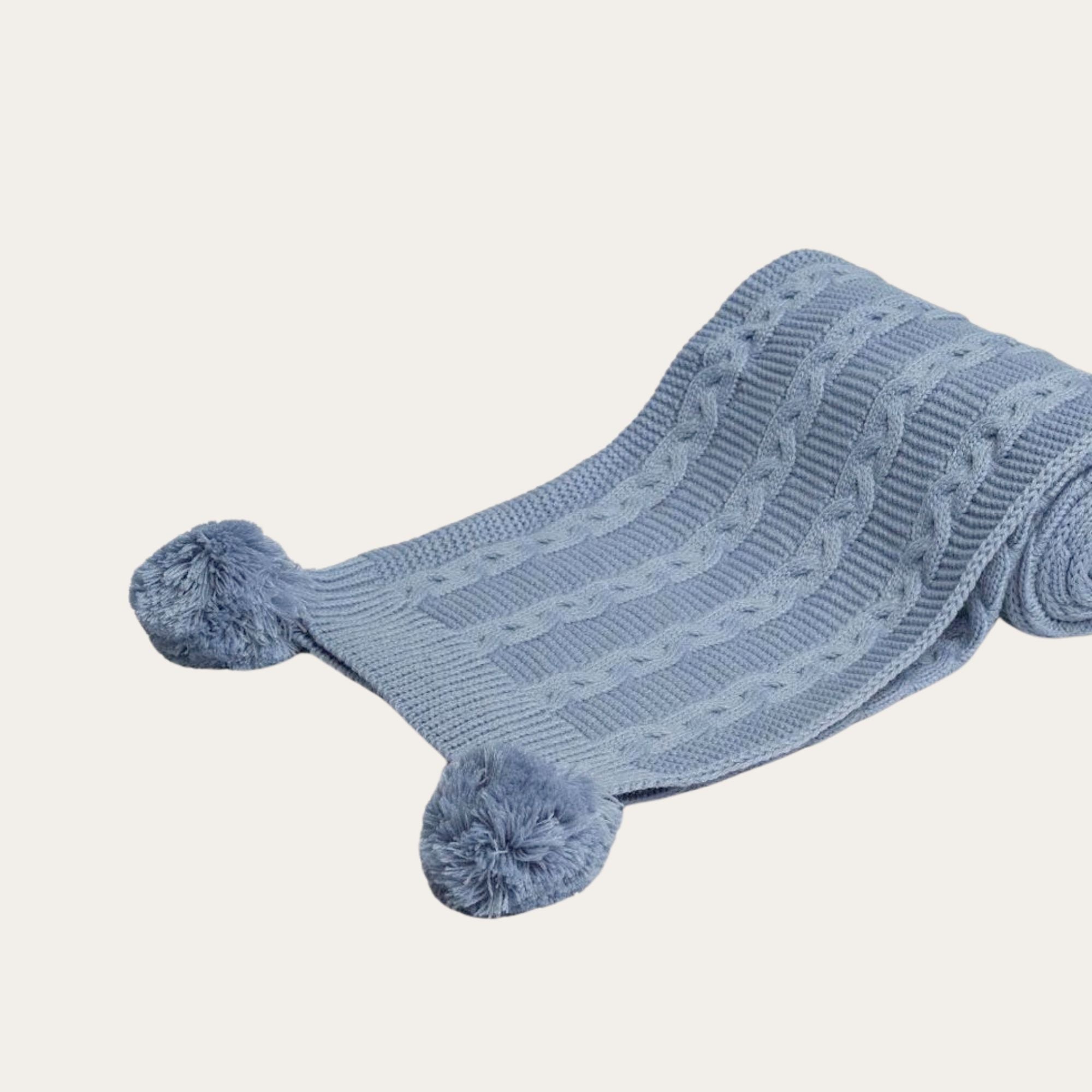 Recycled Cable Knit Blanket Wrap - Dusky Blue Baby Blanket. bumbles and boo.