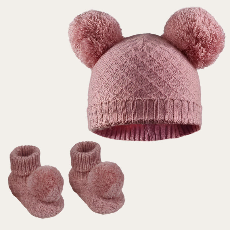 Hat and Bootie Knitted Set in Rose Pink