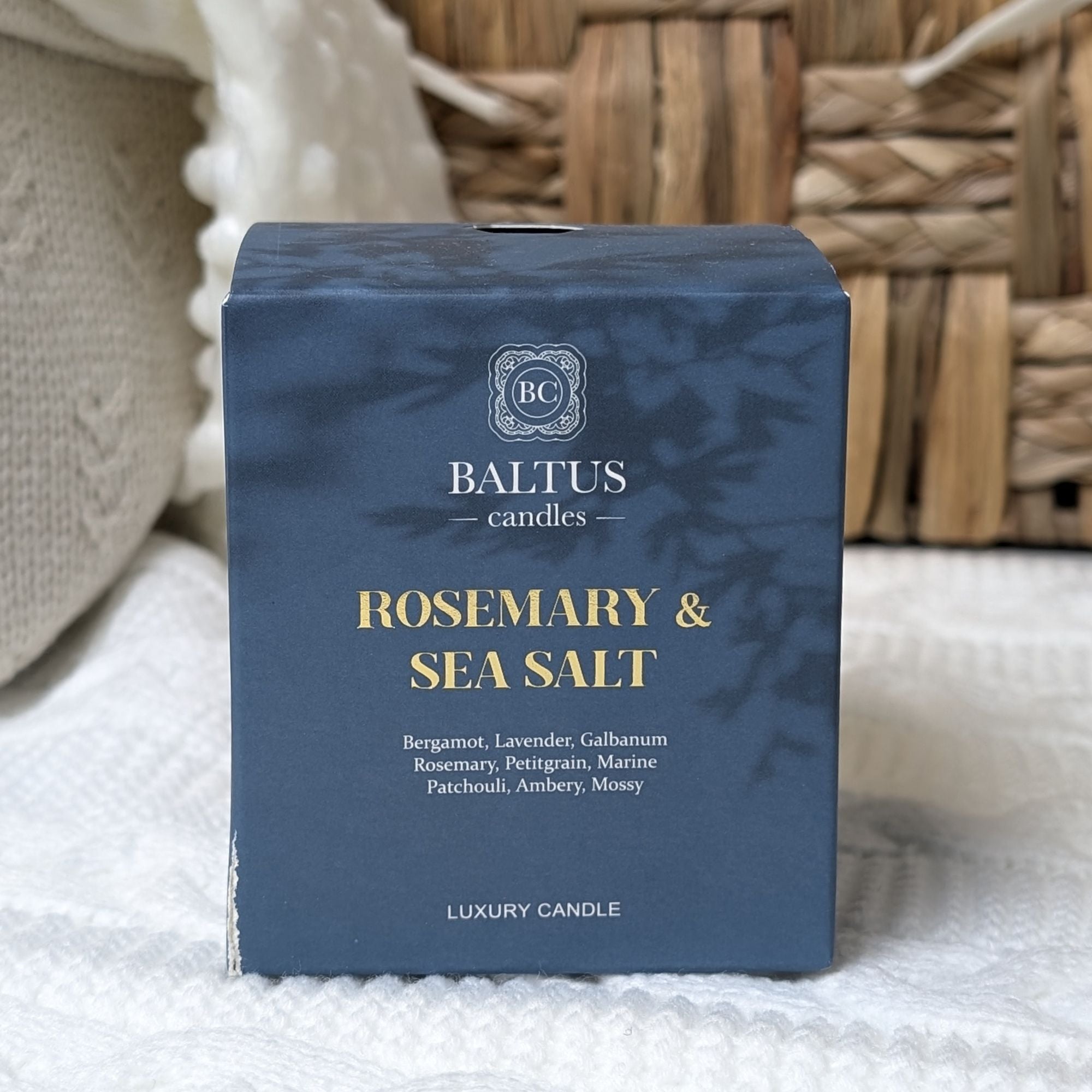 rosemary and sea salt fragranced luxury candle 