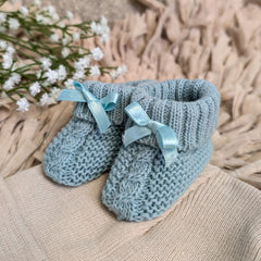 Knit Baby Booties Soft Knit Sage Green (0-6 Months)