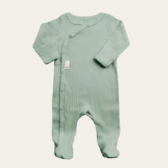 Sage Green Ribbed Baby Sleepsuit – 100% Cotton | 0-3 Months