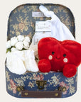 pregnancy gifts hamper with love heart soft toy, baby hat and baby booties.