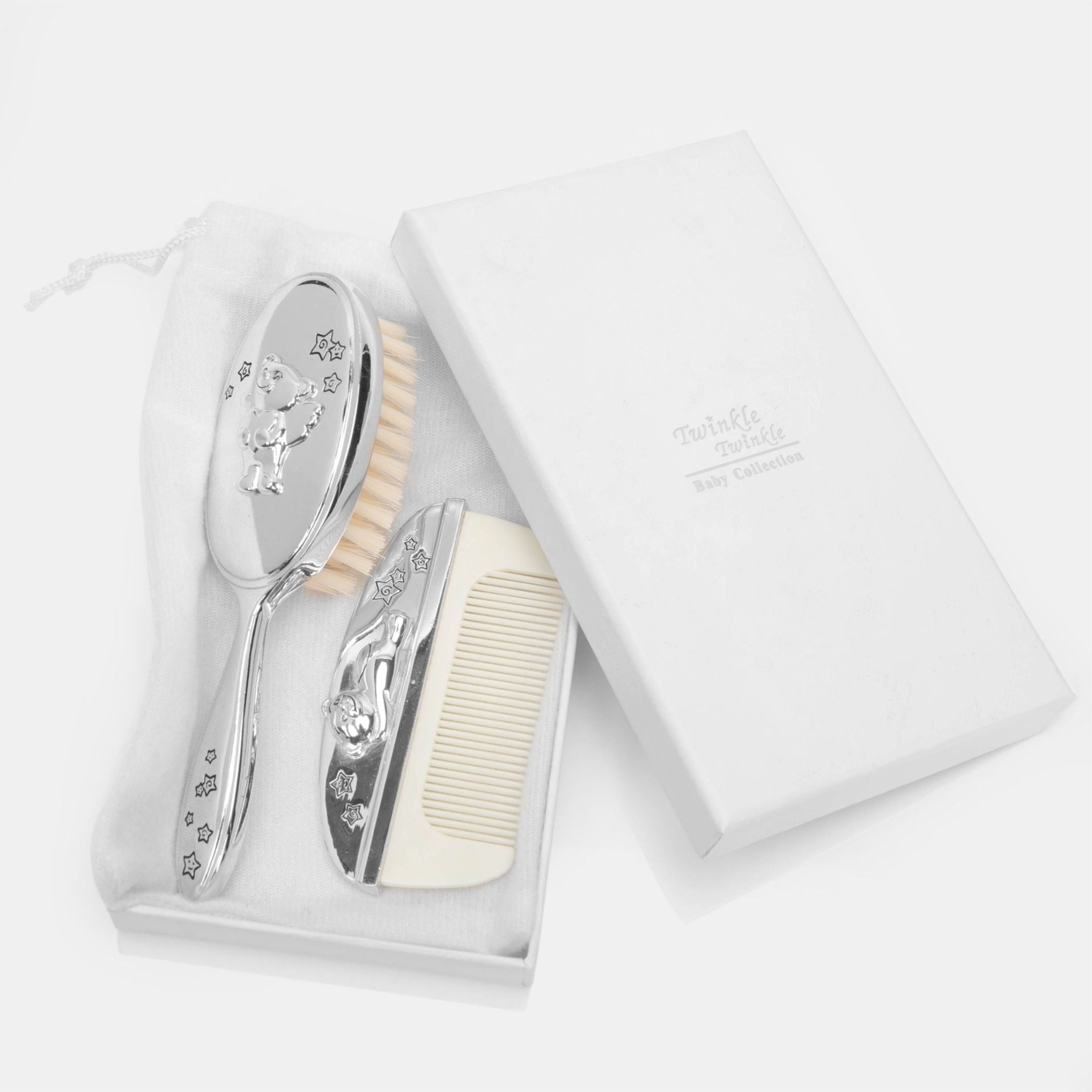 silver plated brush and comb set for baby