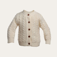 Long Sleeved Cream Baby Knitted Cardigan With Wooden Buttons