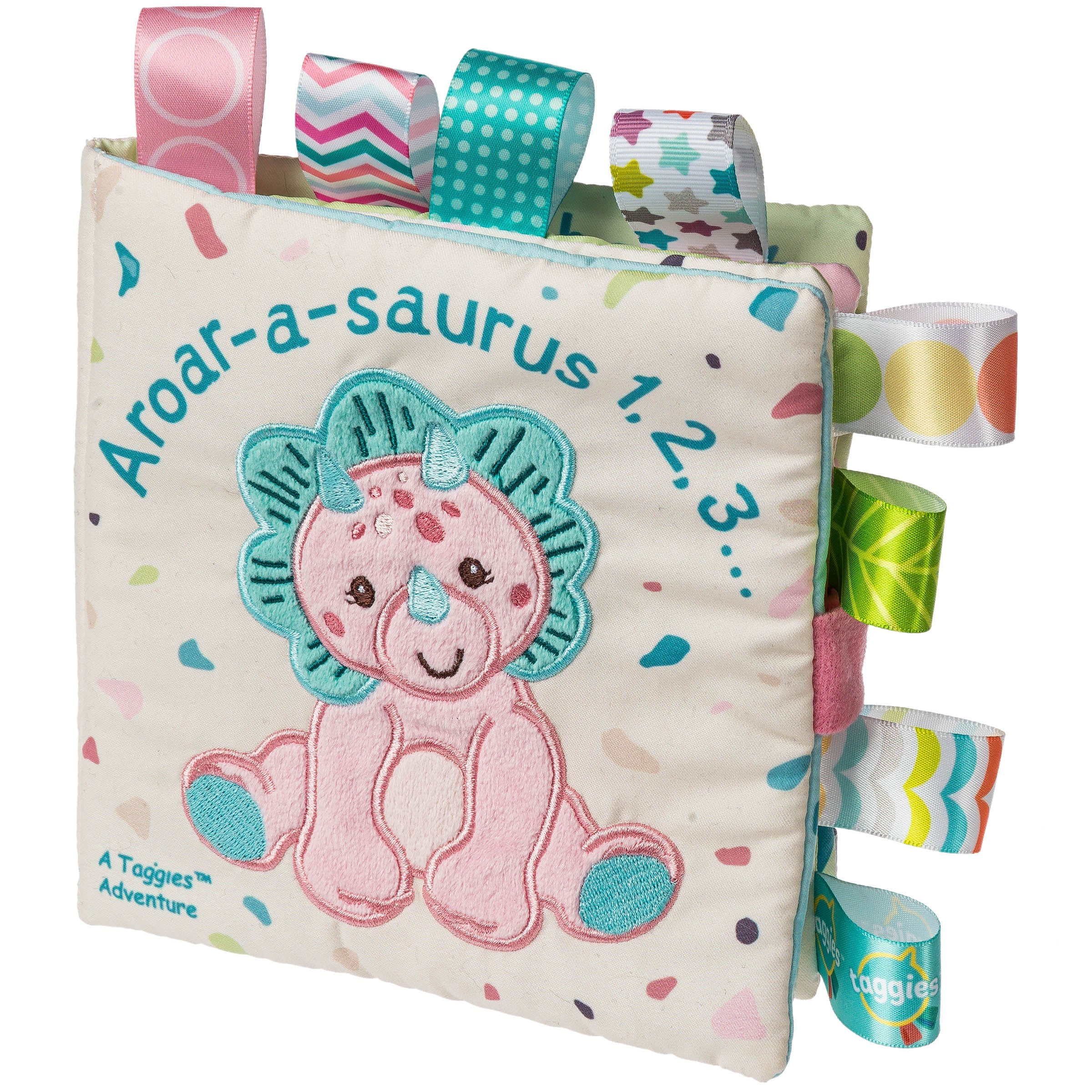 Soft taggie material aroar-a-saurus book with taggies around the edge for extra sensory activity