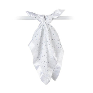 Set of 2 muslin squares with satin edging.  White with blue stars security blankets