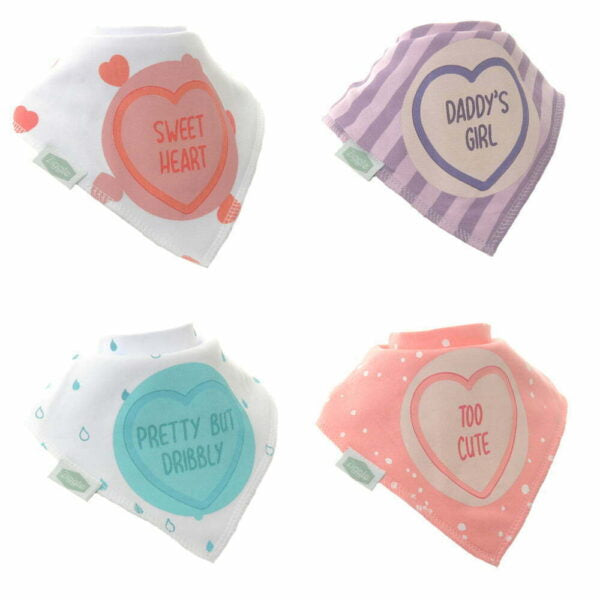 4 Pack of Sweet Heart Slogans Dribble Bibs