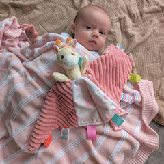 Personalised Comforter Blanket Taggie 'Tilly Giraffe' With Ribbons