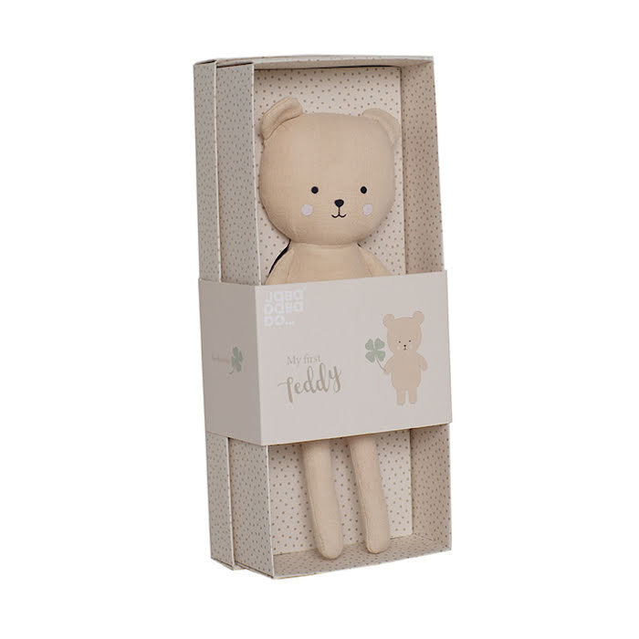 Soft toy teddy comforter toy in a biscuit colour in gift box