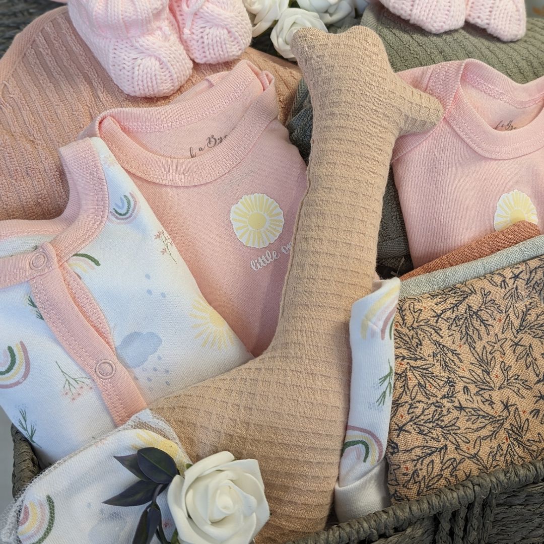 Twins gifts for baby girls. Baby clothing, organic towel, baby toys and baby wash.