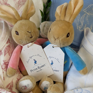 twins baby gifts hamper with flopsy bunny and peter rabbit