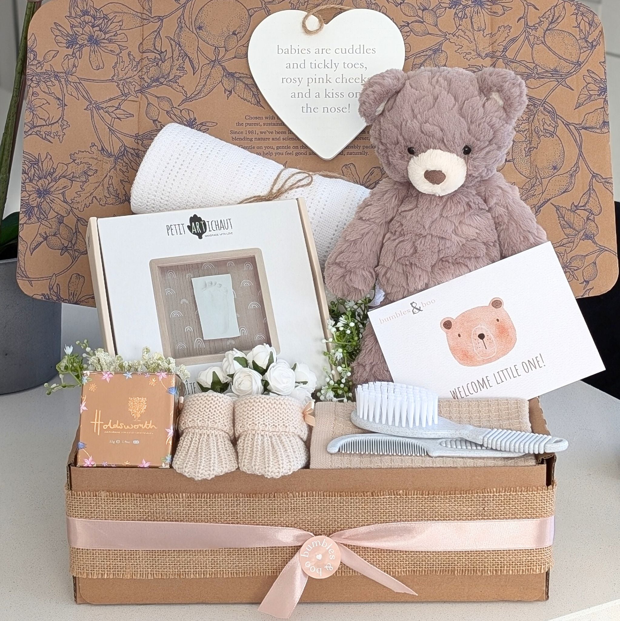 Unisex Baby Gift Box, Babies are Cuddles & Tickly Toes, Keepsake Foot Print Hamper