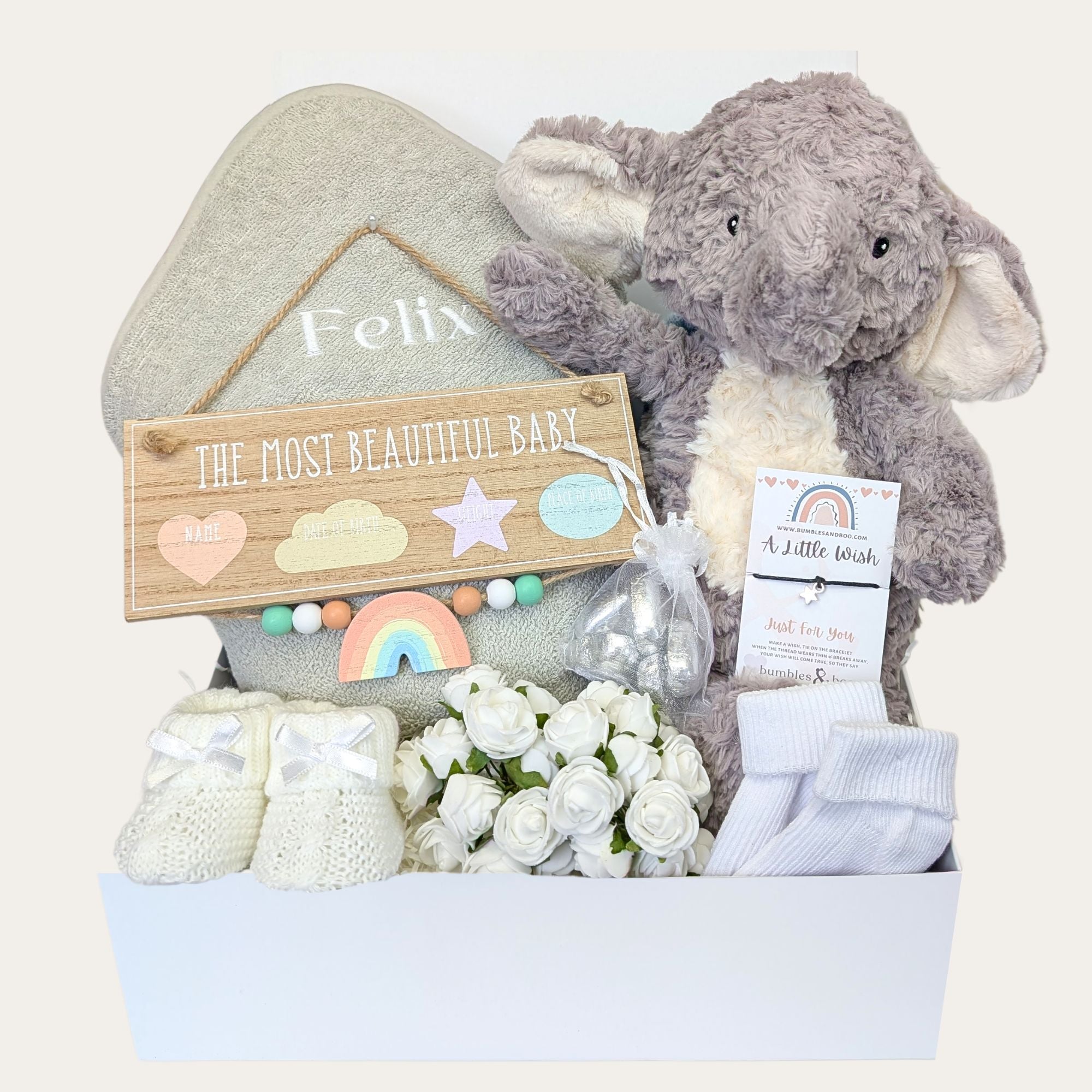 New mum and baby gift box with cuddly eco elephant – Bumbles and Boo.