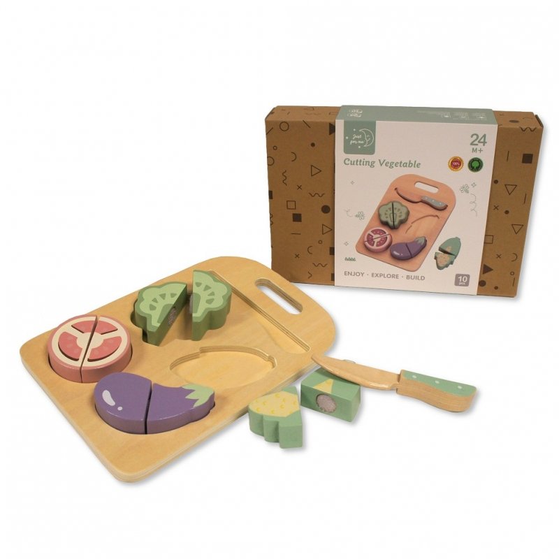 Vegetable Wooden Food Cutting Toy Set for toddlers, 10-piece educational toy in natural colours, perfect gift for siblings and toddlers, boosts fine motor skills.