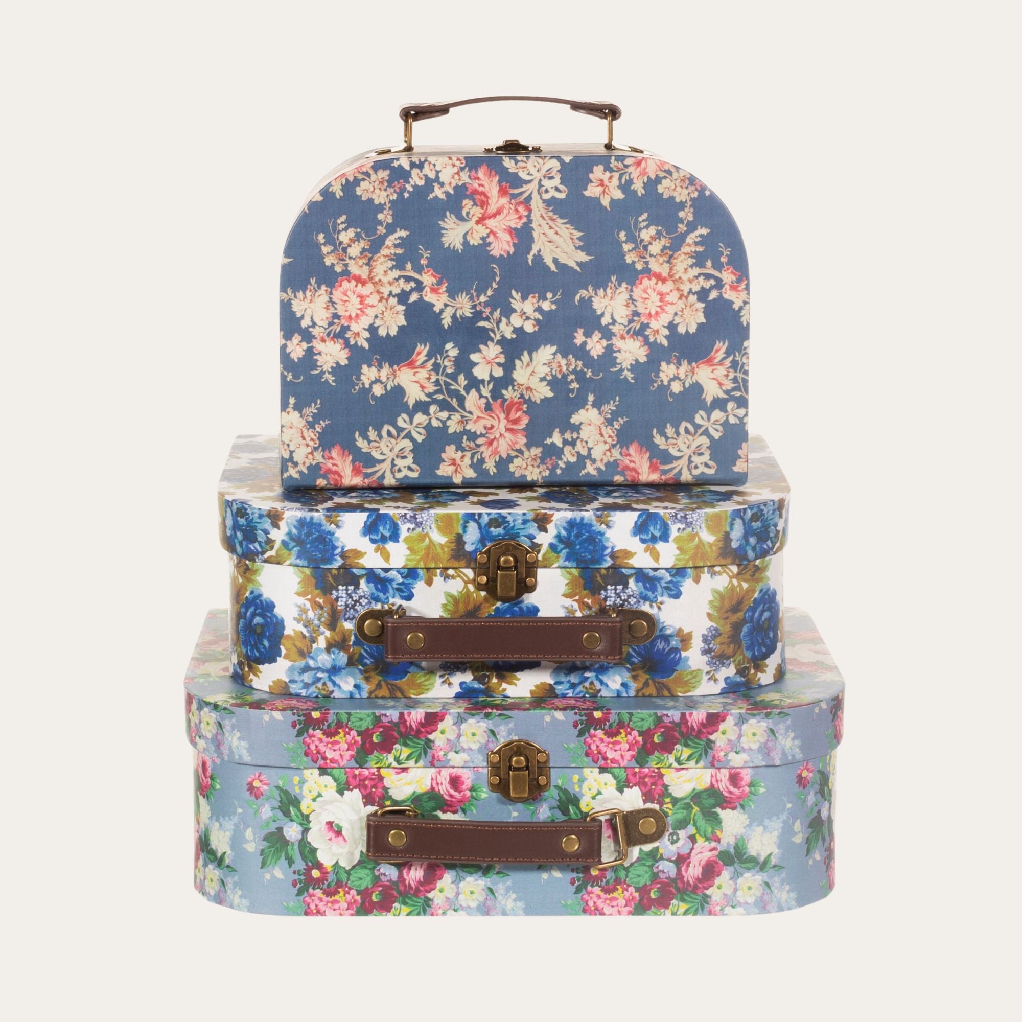 Keepsake Trunks Suitcase set of 3 - Blue Delphine Vintage Rose, Keepsake Box